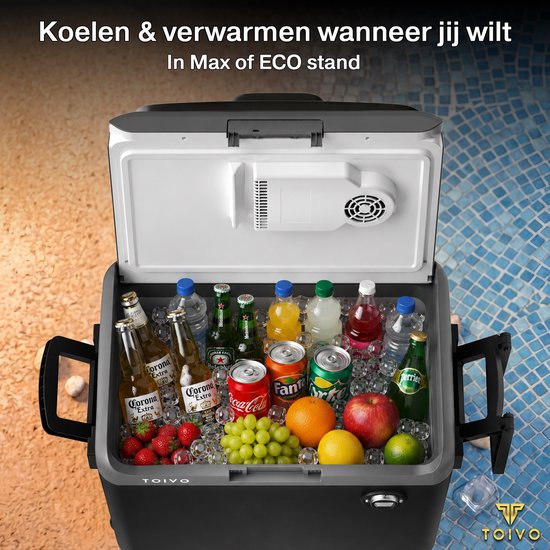 Glacière électrique Toivo - 40 litres - 12 V et 230 volts - Voiture - Réfrigérateur de camping - Refroidissement et chauffage - Frigobox - Noir