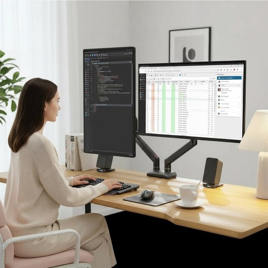 Skoov Bras pour moniteur avec vérin à gaz - Pour 13-32 pouces - 2 écrans - Support - Moniteur - Support - Support - Extra stable - Noir