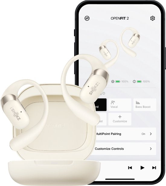 Casque de sport Shokz OpenFit 2 à écouteurs ouverts – Écouteurs sans fil – Beige