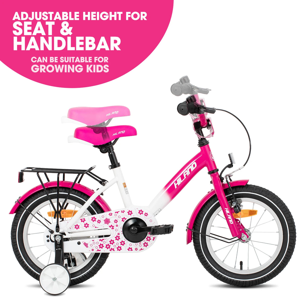 Vélo pour enfant Hiland Starry 12 pouces - Rose - avec roues d'appoint, 2 à 7 ans