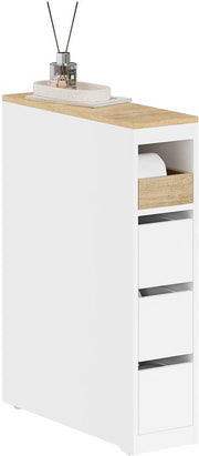 SoBuy Meuble de toilette 20 cm, meuble de salle de bain avec 3 tiroirs, petit meuble à papier toilette, étagère mobile pour salle de bain, toilettes et cuisine, blanc, 60 x 20 x 82,3 cm