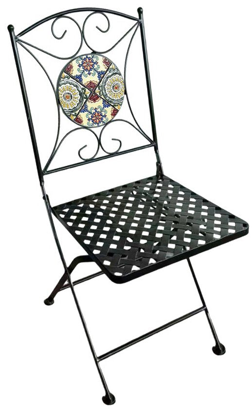 Chaises de bistrot AXI Camilla – Pliantes – Yellow Breeze – Chaises de jardin pliantes en métal – Dossier haut – Lot de 2 pièces – Effet mosaïque – Incrustées de carreaux de céramique – Capacité de charge de 150 kg – Jardin, terrasse ou balcon