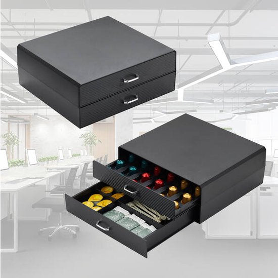 BRASQ Porte-capsules pour tasses Nespresso - pour tasses Dolce Gusto - Jusqu'à 50 tasses - Porte-tasses à café Noir - Boîte de rangement à 2 tiroirs - Vertuo - K-cup