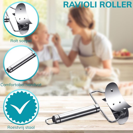 Qualisce Machine à raviolis - Machine à pâtes - Emporte-pièces - Coupe-raviolis - Rouleau à pâtisserie - Acier inoxydable