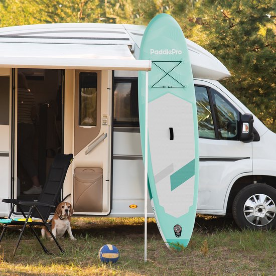 Planche de paddle polyvalente - LifeGoods - Capacité de charge 100 KG - 300 x 76 cm - Gonflable - Pack SUP complet - Vert menthe