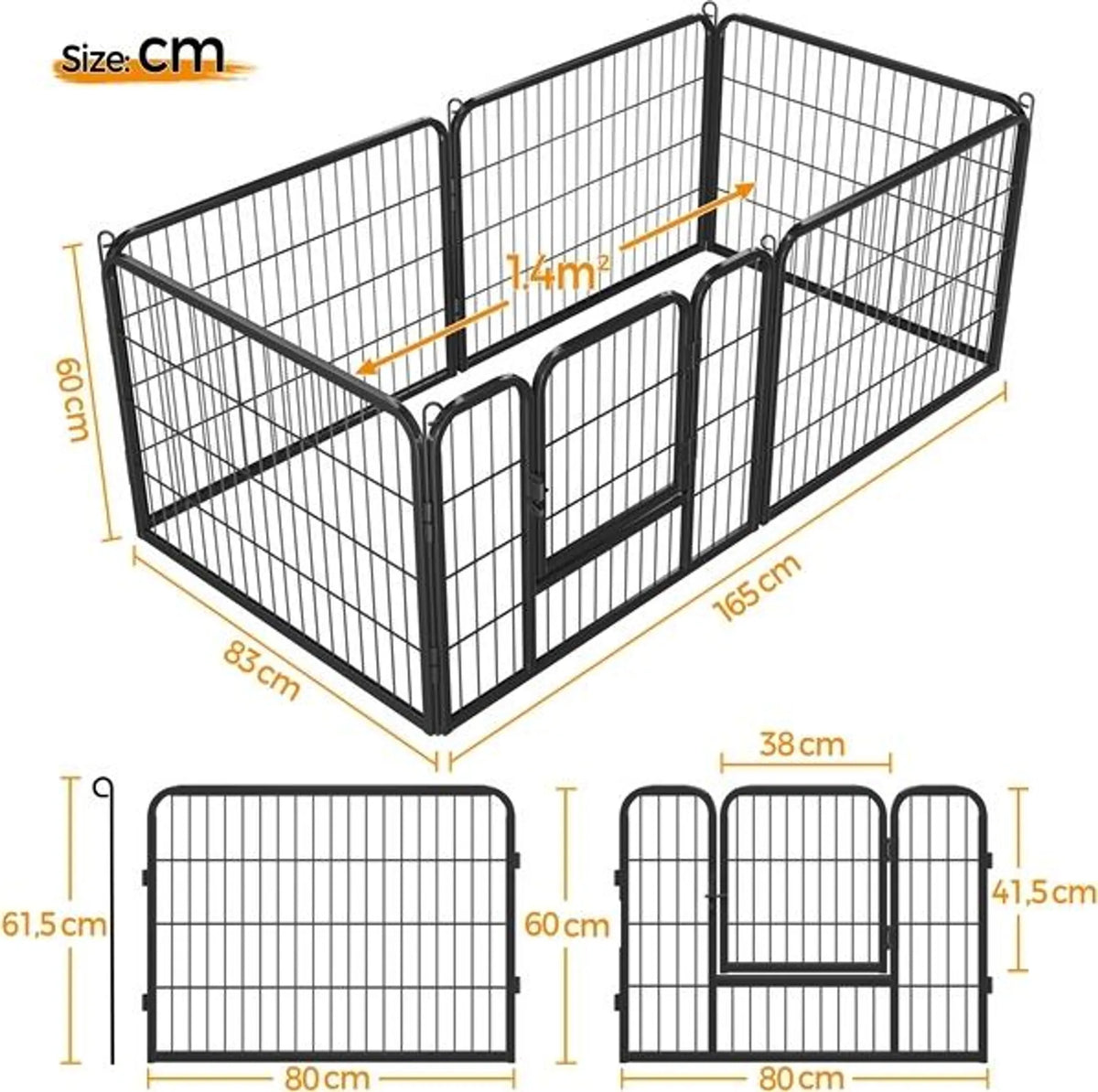 Yaheetech : enclos pour chiens / animaux sûr et modulable, composé de 6 éléments, 60 cm – Noir – Métal