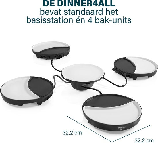 Princess Dinner4All 103080 - Set gastronomique - Gril et plaque de cuisson - Cordon d'alimentation extra-long de 2 mètres - 4 personnes - Lavable au lave-vaisselle - Sans PFAS - Kit d'extension disponible