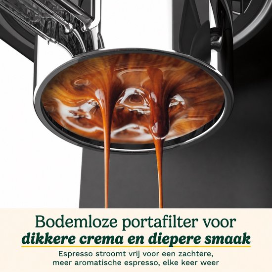 Machine à expresso à piston Cuisinart Slim pour expresso americano et cold brew, avec mousseur à lait intégré pour latte et cappuccino, pression de 15 bars, porte-filtre sans fond, design compact adapté aux mugs de voyage, réservoir d'eau de 1,5 L
