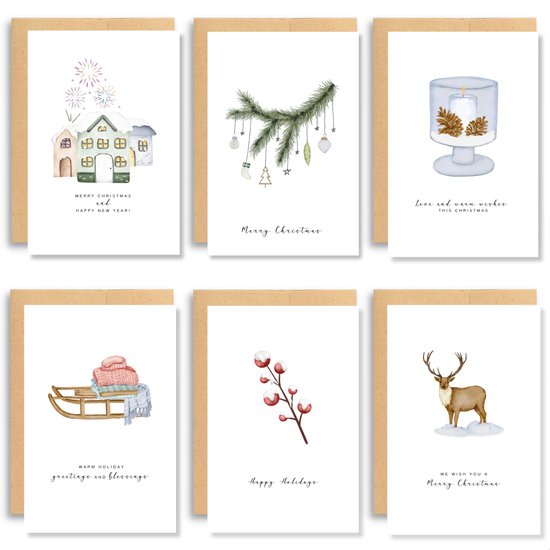Partizzle 36x Cartes de Noël de luxe avec enveloppes - Cartes de Nouvel An - 2025 Collection / 12 Designs