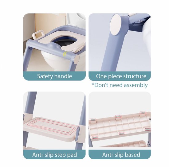 Réducteur de WC avec marchepied - Pot d'apprentissage avec marchepied - Pot pour tout-petits - De 1 à 10 ans - Capacité maximale de 75 kg - Pliable - gris
