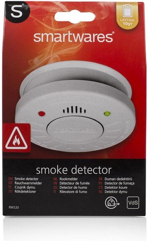 Détecteur de fumée Smartwares RM520 – Détecteur d'incendie – Pile d'une durée de vie de 10 ans – Bouton de test – 85 dB