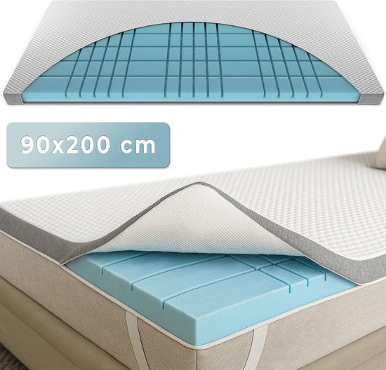 CozySense® CubeTech Topper 90x200 - Surmatelas - Matelas de terrasse - 100+ cubes de confort - Soutien ergonomique - CertiPUR® - 7 CM - Housse lavable