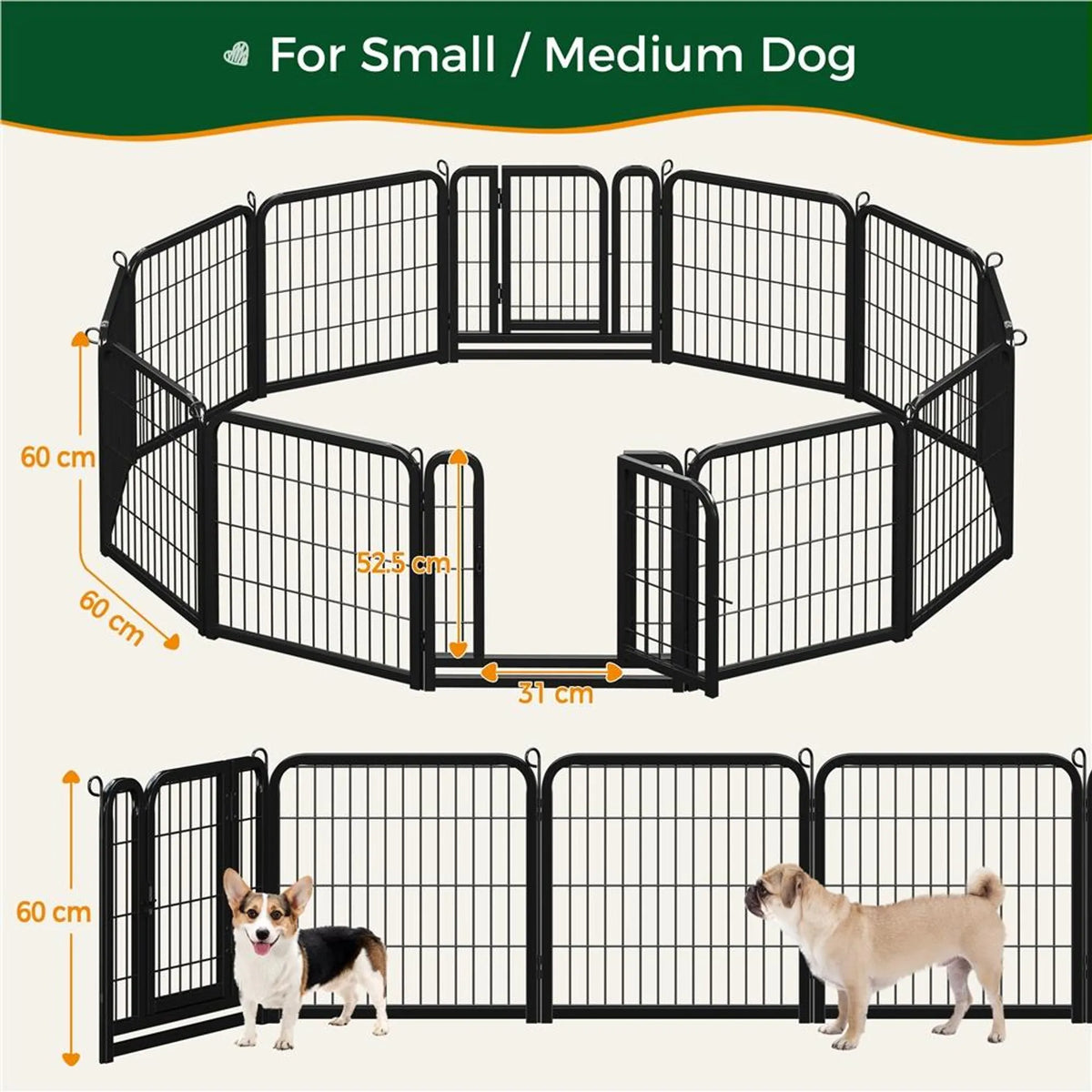 Enclos pour chiots Yaheetech, 12 pièces – 246 × 122 × 60,5 cm – Noir – Pliable avec porte