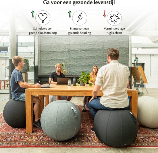 Ballon de siège Backerz 75 cm - Ballons de siège avec housse en lin - Chaise de bureau ergonomique pour le bureau et la maison - Ballon de yoga de luxe - Anthracite