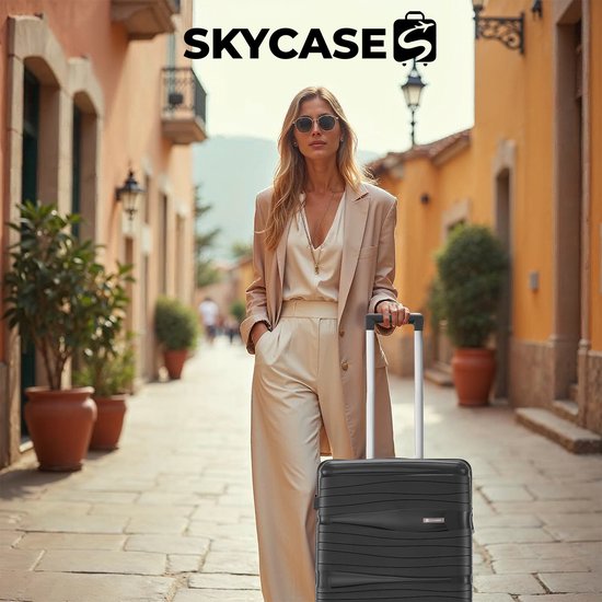 SKYCASES Travelin' Charm - Valise de voyage moyenne 24 pouces - Serrure numérique - 41x24x69 cm - 68L - Légère, imperméable et durable - Noir