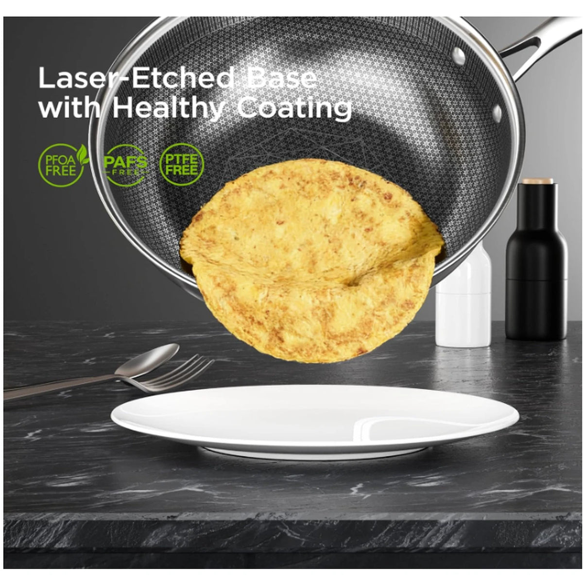 Poêle wok COOKER KING - 26 cm - acier inoxydable à 3 couches - revêtement antiadhésif