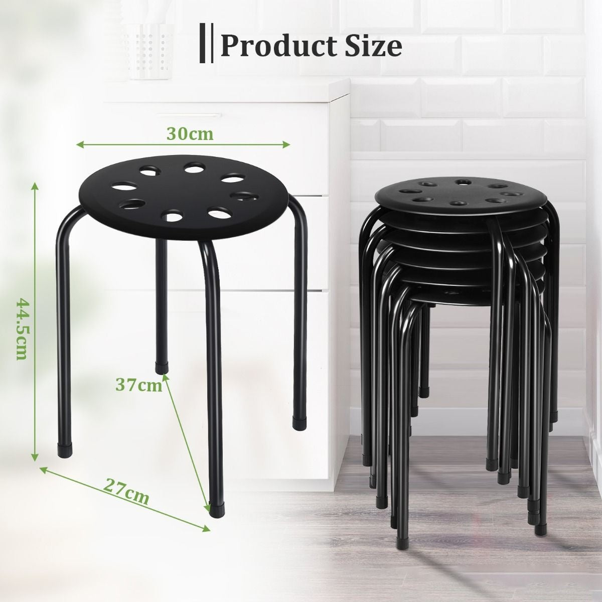 Tabouret empilable Lot de 6 tabourets en métal empilables Tabouret de salle à manger Tabouret pour le bureau à domicile Salle de classe 44,5 cm Hauteur de l'assise 30 x 30 x 44,5 cm