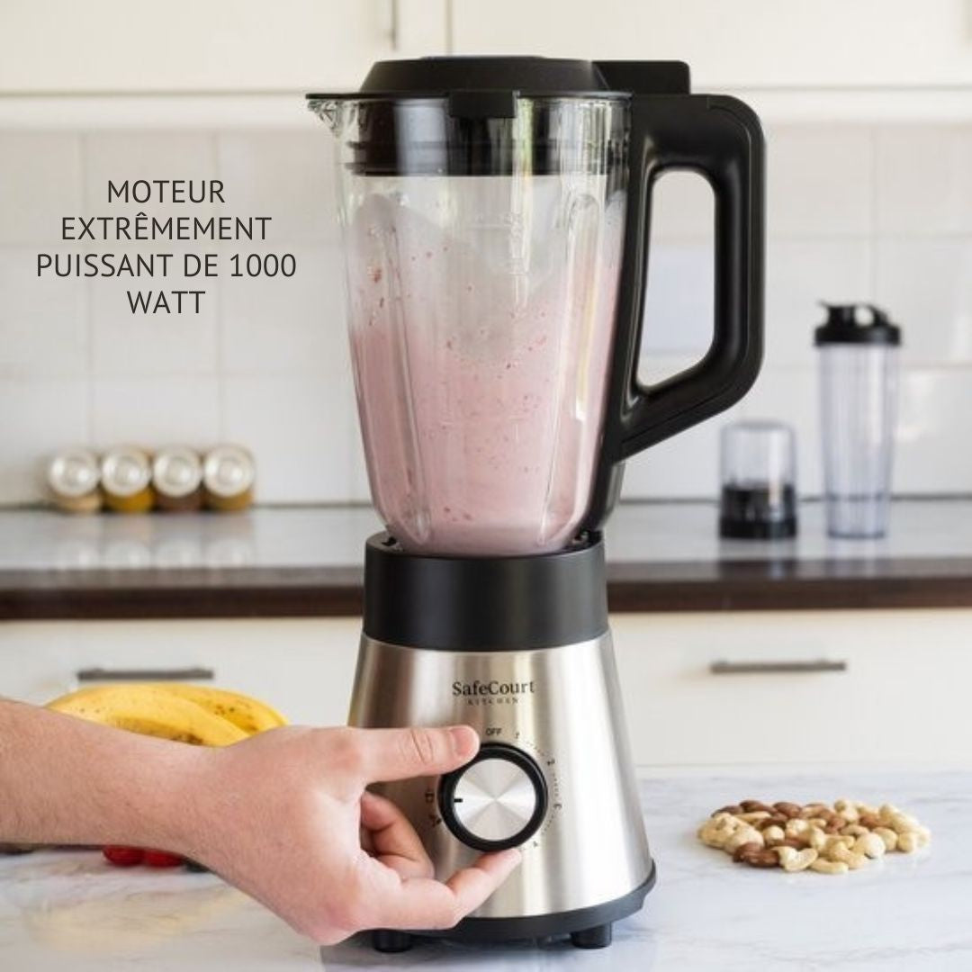 Blender - Safecourt Kitchen - Mixeur Smoothie puissant - 1000W - 1.5L - noir/métal