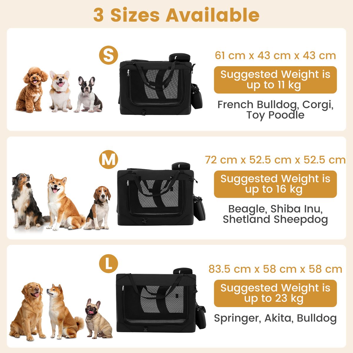 Cage de transport pliable pour chien Coast - filet respirant - 3 portes - noir