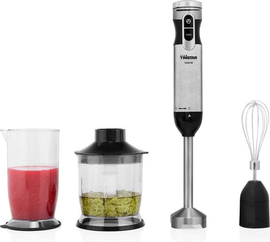 Mixeur plongeant Tristar 1000 W - MX-4829 - 1 vitesse avec fonction turbo - avec verre doseur - en acier inoxydable