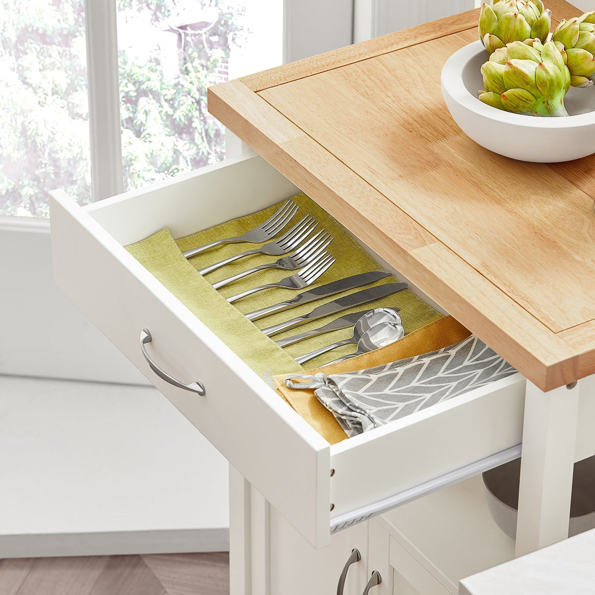 SoBuy Chariot de cuisine avec 1 tiroir et 2 portes - Max. 30KG - 44,5 x 60 x 90 cm - Blanc