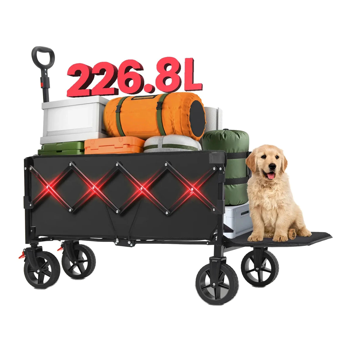 Chariot pliable Sunula 226,8 L – Jusqu’à 100 kg – Avec roulettes pivotantes – Pour le camping et les animaux de compagnie