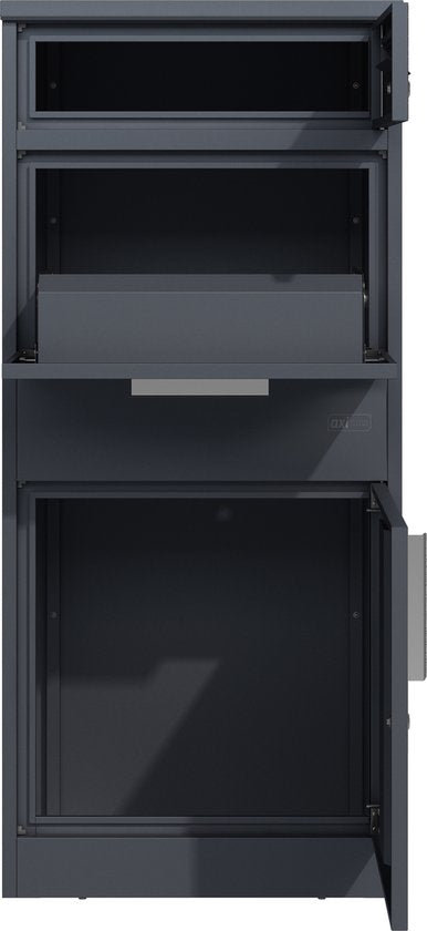 Boîte aux lettres pour colis AXI Levi en métal anthracite/aspect bois – Boîte pouvant contenir plusieurs colis – Avec serrure et compartiment séparé pour le courrier – 50,6 x 38,3 x 112 cm
