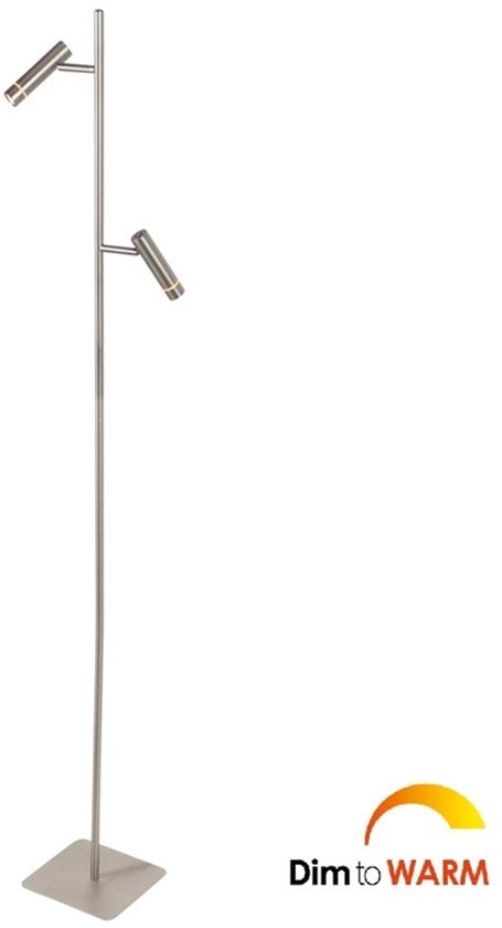 Lampadaire Volari 4711ST en acier, 2 lumières, avec LED « dim to warm » - idéal pour un usage intérieur, design moderne, hauteur 157 cm, base 21 x 21 cm, orientable et inclinable