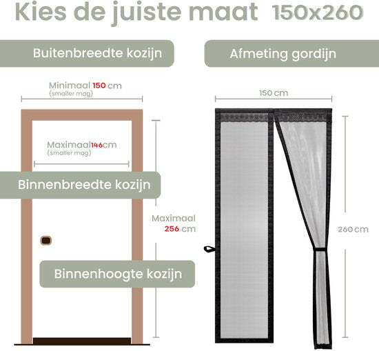 O'DADDY® Rideau de porte Deluxe FIBER - Rideau anti-moustiques magnétique - Pour les nouvelles constructions et les portes standard - Installation facile - Moustiquaire de porte noire - 150x260 cm