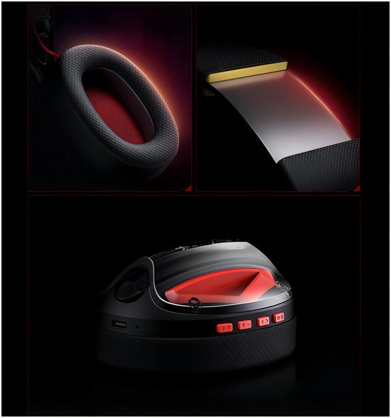 Picun G1 - Casque de jeu sans fil 2,4 GHz - Casque supra-auriculaire - Avec microphone - PC/PS4/PS5/Nintendo Switch - Noir rouge