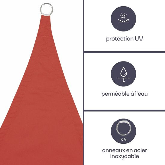 Perel Toile d'ombrage, hydrofuge, 3,6 x 3,6 x 3,6 m, 160 g/m², polyester, triangle, terracotta