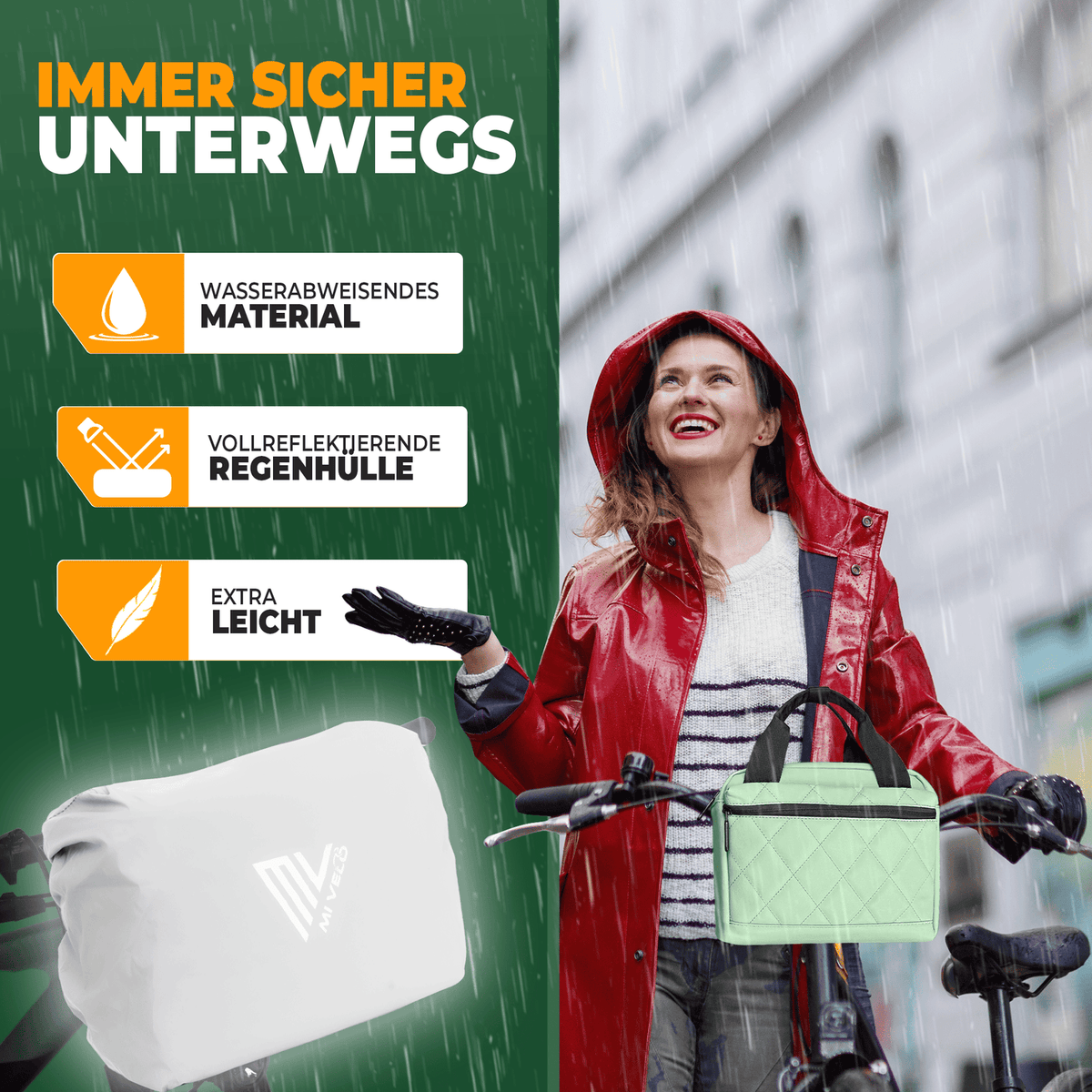 MIVELO Sacoche pour guidon de vélo - Déperlante - 7 litres - Menthe