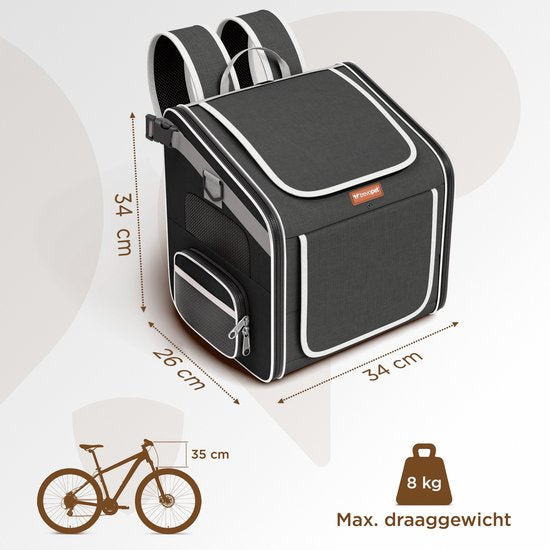 Panier de vélo pour chien TrevoPet® à l'avant - Panier de vélo 4 en 1 : panier pour chien, sac de transport, sac à dos et siège auto - Compatible avec tous les vélos - Pour les chiens jusqu'à 8 kg - Noir