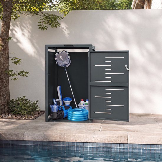 Armoire à poubelles SoBuy - Armoire à poubelles en métal gris foncé avec serrure et porte perforée - Toit rabattable | OGS63-DG