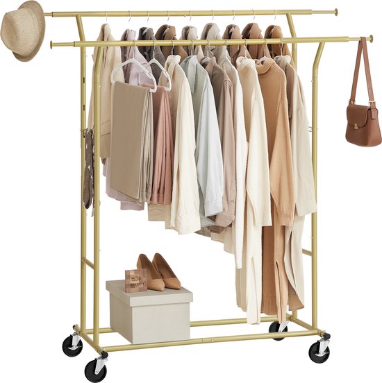O'DADDY® Clothes Rack on Wheels - Portemanteau - Barre à vêtements - Réglable et extensible - Roulettes industrielles - Métal - Stable jusqu'à 110 kg - Or