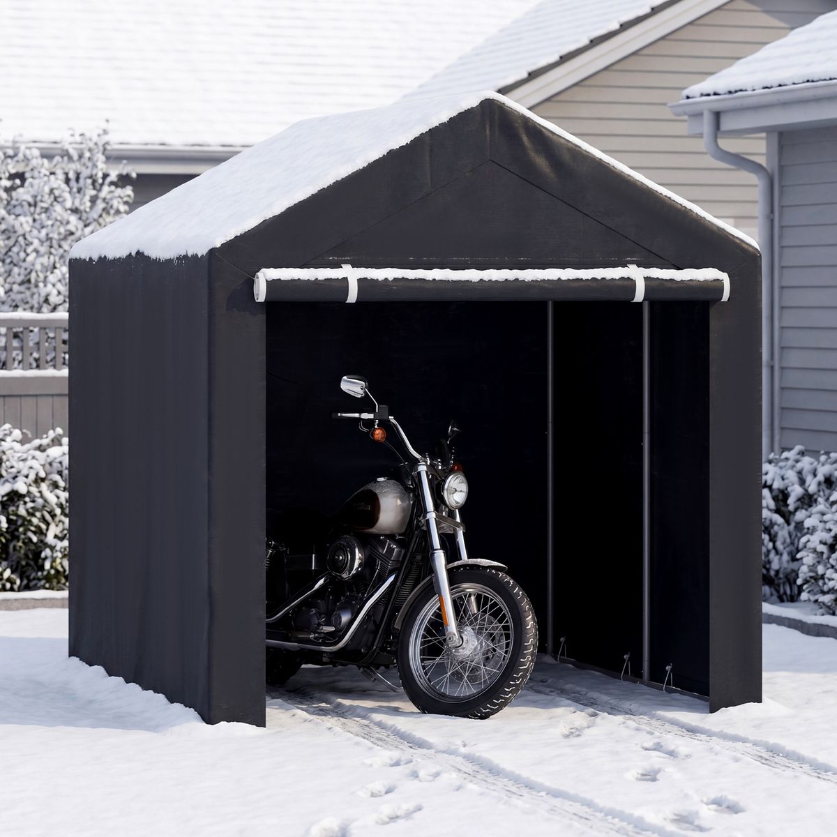 Tente de garage Coast pour l'extérieur - Armature métallique - Porte enroulable à fermeture éclair - Gris foncé 218,5 x 160 x 174 cm