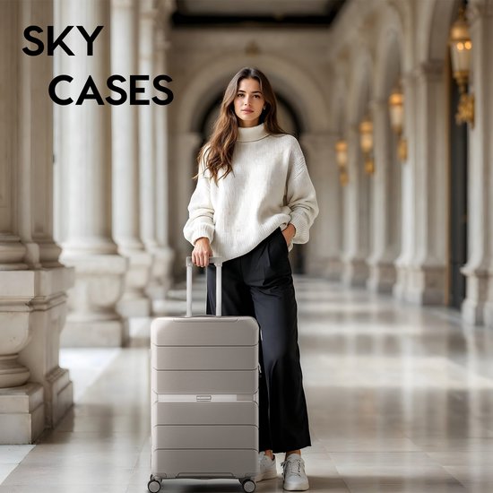 SKYCASES Urban Adventurer - Valise de voyage moyenne - Verrouillage par numéro - 44x27x66cm - 78L - Trolley avec serrure de valise - Roues pivotantes - Beige