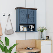 Armoire murale Coast en bois - étagères réglables - portes et compartiment de rangement ouvert - bleu marine 55 x 19 x 60 cm