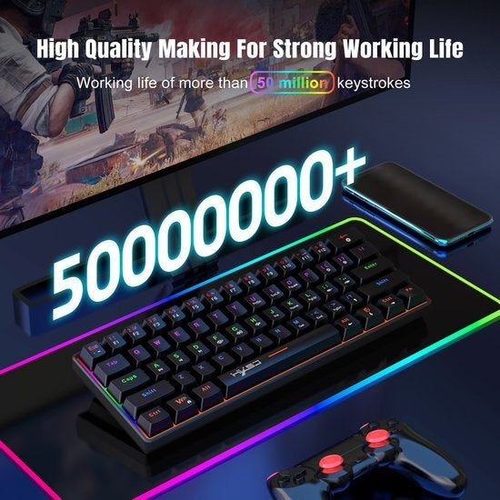 HXSJ V900 Bedrade Mechanisch Gaming Toetsenbord - RGB Verlichting - QWERTY - 61 Keys - Blue Switch - Zwart