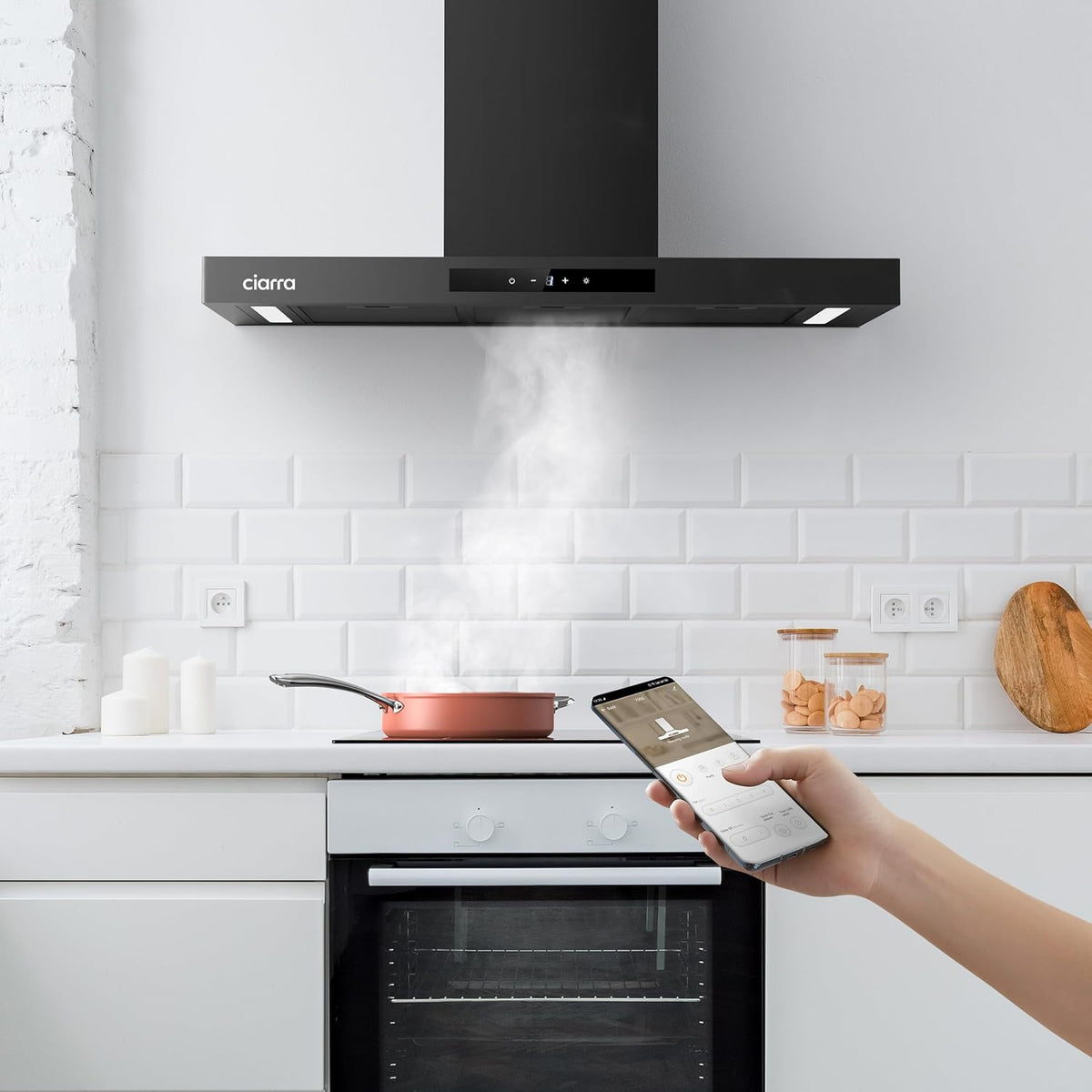 Hotte aspirante Ciarra CBCB9102-P - 90 cm - Noir - Wi-Fi et commandes tactiles