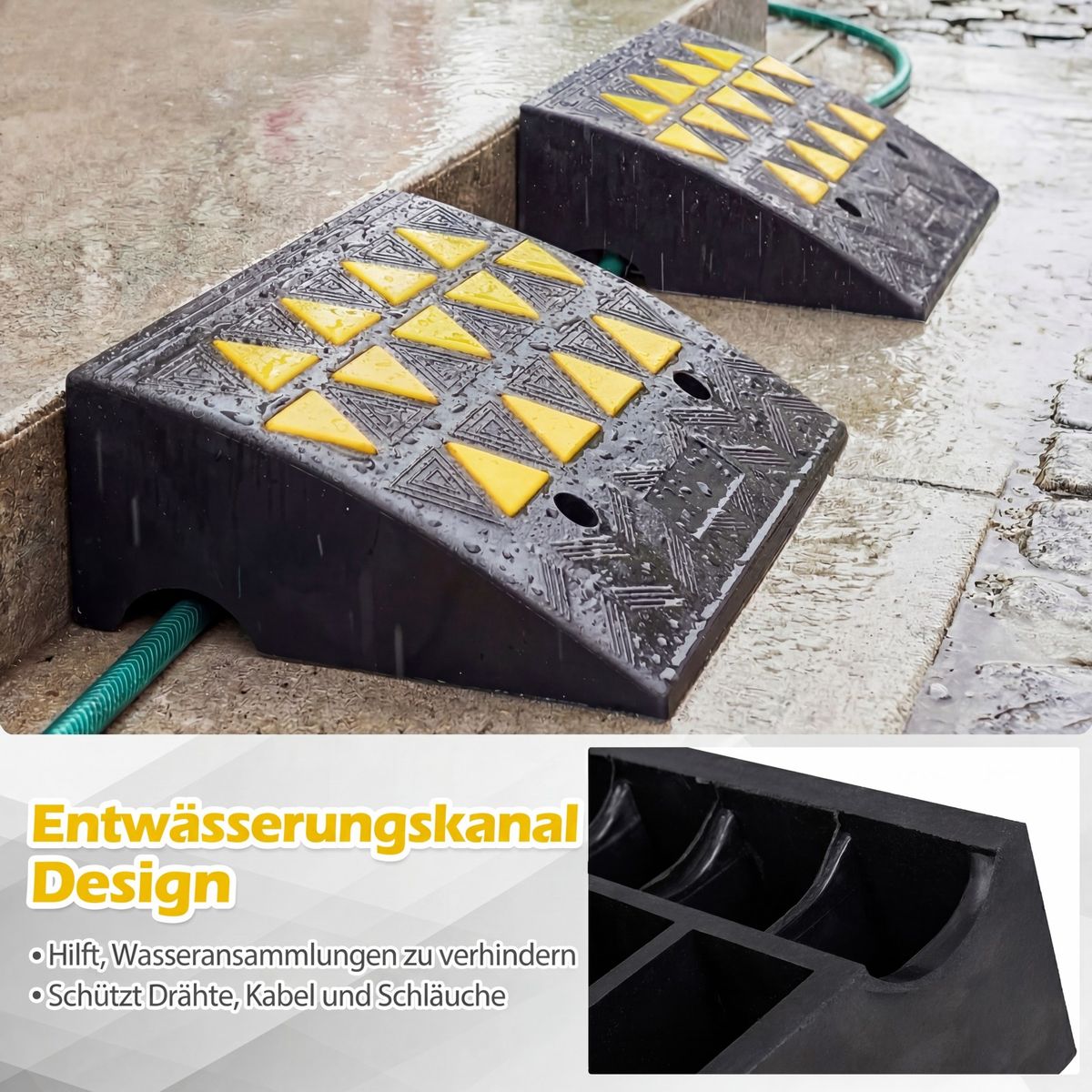 Kit de rampes d'accès Coast - capacité de charge de 15 tonnes - caoutchouc antidérapant - noir/jaune - 49 x 37 x 16 cm
