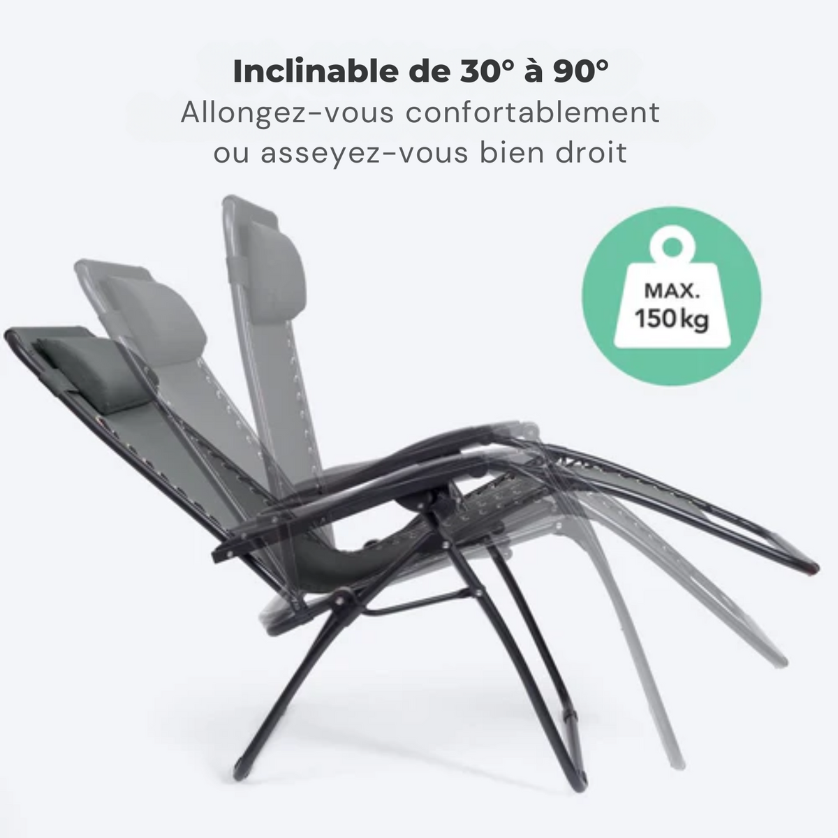 Chaises longues de jardin pliables - LifeGoods - 2 pièces - 30°-90° réglable - métal - noir