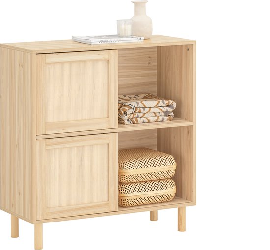 SoBuy FSB87-N Sideboard - Buffet en bois avec 2 portes coulissantes et roulettes