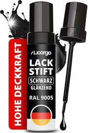 Licargo Lacquer Stick Car Black Gloss 12 ml - Pinceau de précision - Séchage rapide Réparation des rayures et des éclats de pierre
