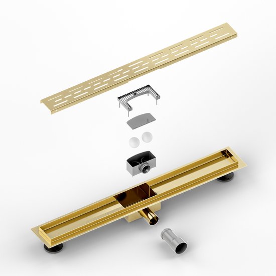 Siphon de douche - 70 cm - Doré - Grille standard - Acier inoxydable - Avec bride