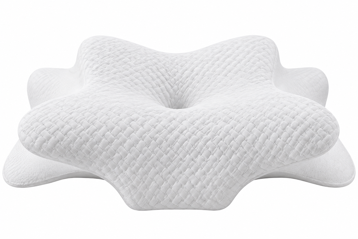 Oreiller orthopédique Glückstoff pour les douleurs cervicales, avec mousse à mémoire de forme - Oreiller hypoallergénique et ergonomique, pour les douleurs cervicales et dorsales, adapté à toutes les positions de sommeil, livré avec un sac en jute