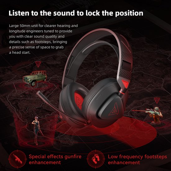 Casque de jeu sans fil TAIDU THS318 2,4 GHz - Casque circum-auriculaire - avec microphone - Compatible PC/PS4/PS5, Nintendo Switch - Noir