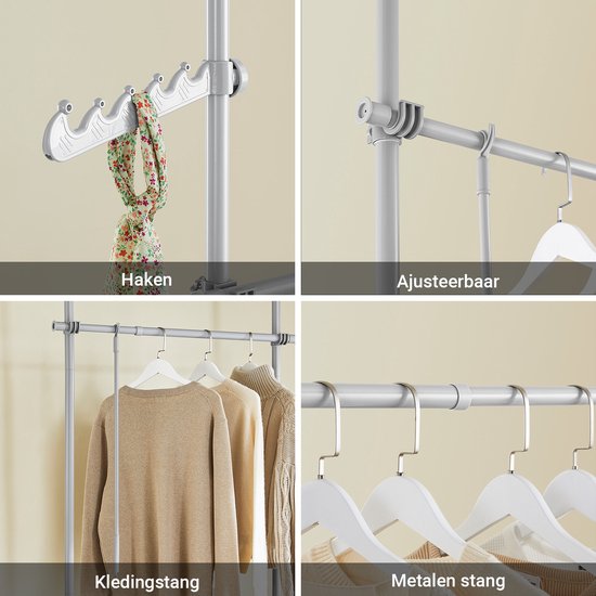 Porte-vêtements télescopique SoBuy - Système de rangement réglable - Système de tringles à vêtements - L(75–126) × H(200–295) cm, gris FRG109-II-HG