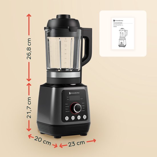 KitchenBrothers Blender - Thermoblender - 1.75L - Fonction cuisson - 700+1000W - Smoothie Maker - Ice Crusher - Noir