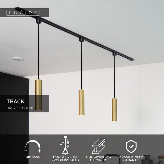 Suspension Lucide TRACK FLORIS - Système de rail monophasé / Éclairage sur rail - 1xGU10 - Or mat / Laiton (extension)